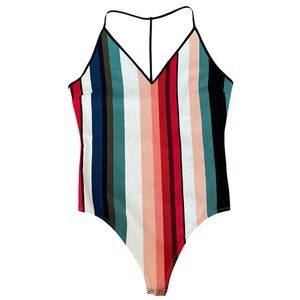 Express Striped T Strap Bodysuit Size Medium Colorful